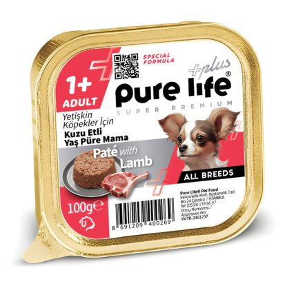 PURELİFE PLUS PATE KUZU ETLİ YETİŞKİN KÖPEK PÜRE MAMA 100GR