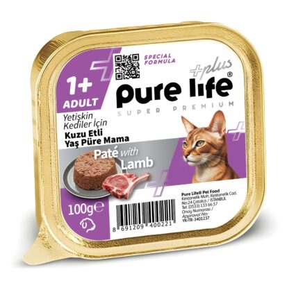 PURELİFE PLUS PATE KUZU ETLİ YETİŞKİN KEDİ PÜRE MAMA 100GR